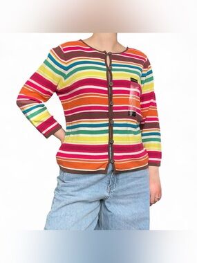 NWT y2k Colorful Striped Button-Up Cardigan - Multicolor